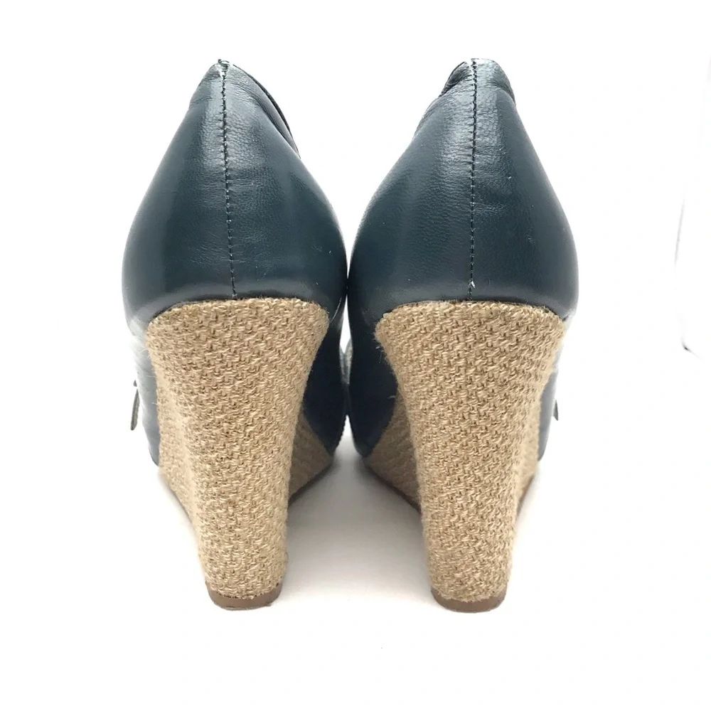 Pink Studio Leather Green Wedge Heel Women 7M Open Toe Anthropologie‎